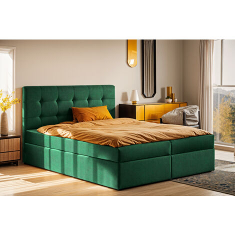 Boxspringbett mit matratze und bettkasten, Schlafbett LUDANO stoff Noel 200x200 cm Grün