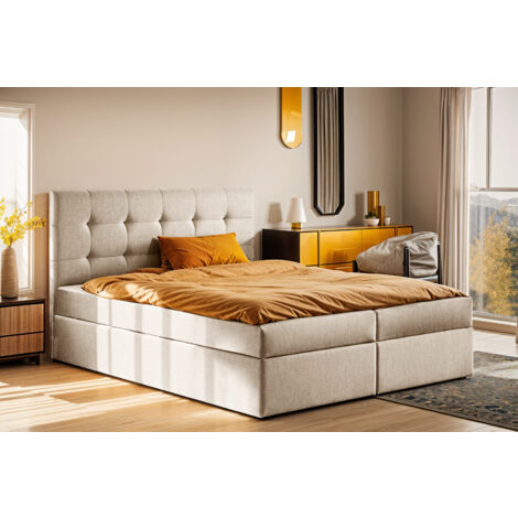 Boxspringbett mit matratze und bettkasten, Schlafbett LUDANO stoff Soro 120x200 cm Hellbeige