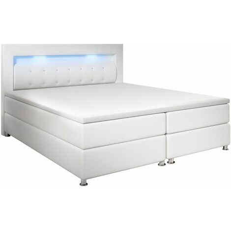 Boxspringbett Montana 180 X 200 Cm Weiss Komplett Set Mit Matratze Und Topper Led Licht Im Kopfteil Bett Aus Kunstleder Und Holz Modern Artlife 29043