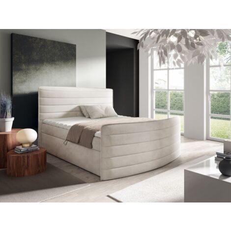 Boxspringbett Schlafzimmerbett AMBRA 140x200cm Stoff Elisa Velvet Creme