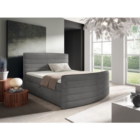 Boxspringbett Schlafzimmerbett AMBRA 140x200cm Stoff Elisa Velvet Dunkelgrau