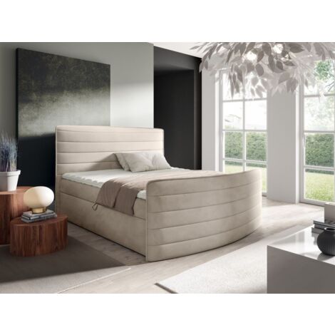 Boxspringbett Schlafzimmerbett AMBRA 160x200cm Stoff Elisa Velvet Beige