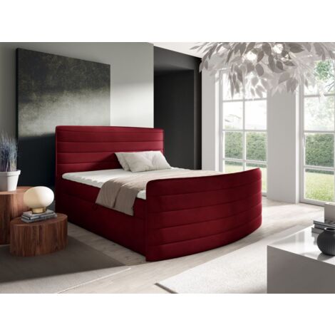 Boxspringbett Schlafzimmerbett AMBRA 180x200cm Stoff Elisa Velvet Bordeauxrot