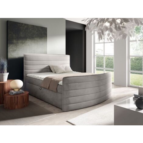 Boxspringbett Schlafzimmerbett AMBRA 180x200cm Stoff Elisa Velvet Hellgrau