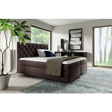 Boxspringbett Schlafzimmerbett AMBRE 120x200cm in Stoff Fresh Schokobraun