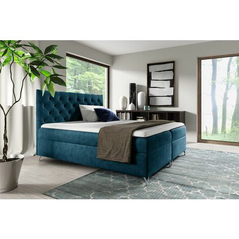 Boxspringbett Schlafzimmerbett AMBRE 140x200cm in Stoff Fresh Blau