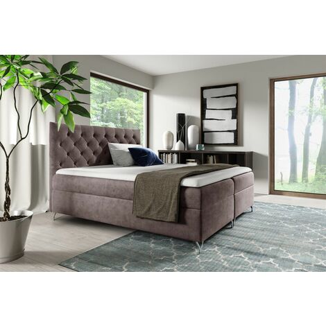 Boxspringbett Schlafzimmerbett AMBRE 200x200cm in Stoff Fresh Blassbraun