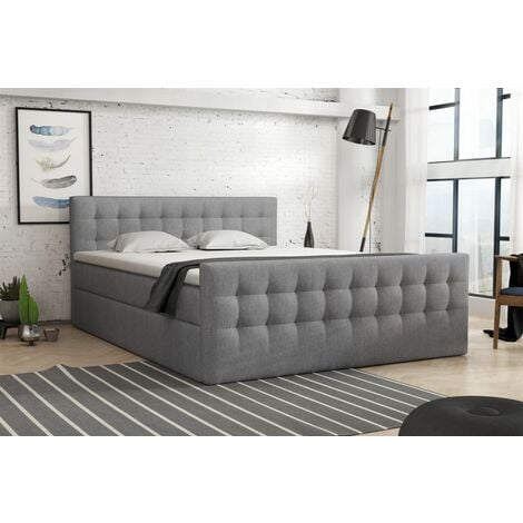 FUN MOEBEL Boxspringbett Schlafzimmerbett ANKER Deluxe 140x200cm in Soro Dunkelgrau / Speed