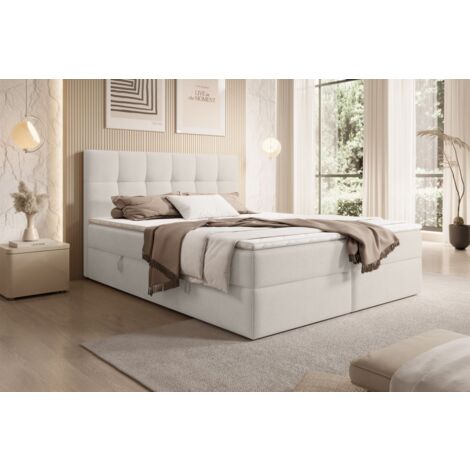 Boxspringbett Schlafzimmerbett ARTURO 120x200cm Stoff Freya Altweiß