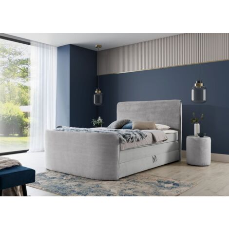 Boxspringbett Schlafzimmerbett BODY 140x200cm in Stoff Hellgrau inkl. Bettkasten