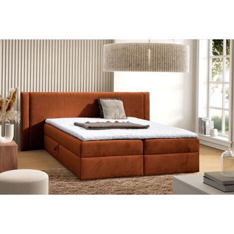 Boxspringbett Schlafzimmerbett CEDRIC 180x200cm Stoff Magic Velvet Terracotta