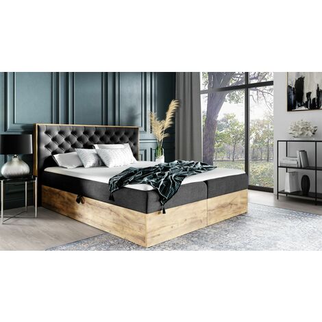 Boxspringbett Schlafzimmerbett DIONA 200x200cm Stoff Schwarz inkl. Bettkasten