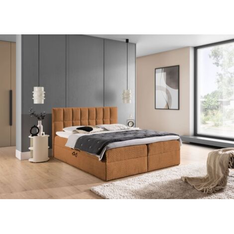 Boxspringbett Schlafzimmerbett DOMINGA PREMIUM 160x220cm Stoff Coral Cognac