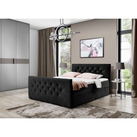 Boxspringbett Schlafzimmerbett EIVOR 140x220cm Stoff Magic Velvet Schwarz