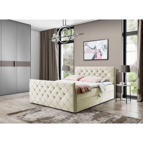 Boxspringbett Schlafzimmerbett EIVOR 160x220cm Stoff Magic Velvet Creme