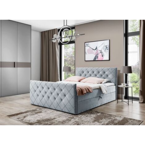 Boxspringbett Schlafzimmerbett EIVOR 160x220cm Stoff Magic Velvet Hellgrau