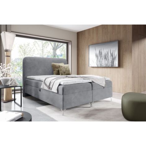 Boxspringbett Schlafzimmerbett EMILIO 140x220cm in Stoff Poso Grau