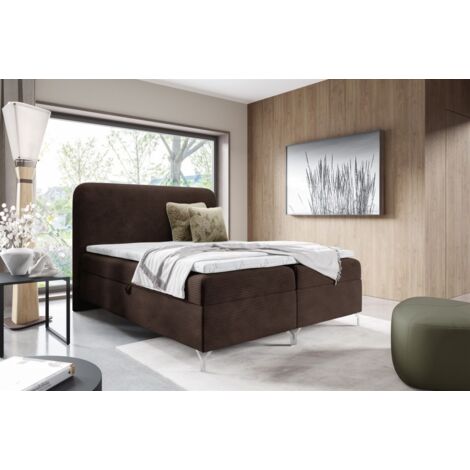 Boxspringbett Schlafzimmerbett EMILIO 160x200cm in Stoff Poso Dunkelbraun
