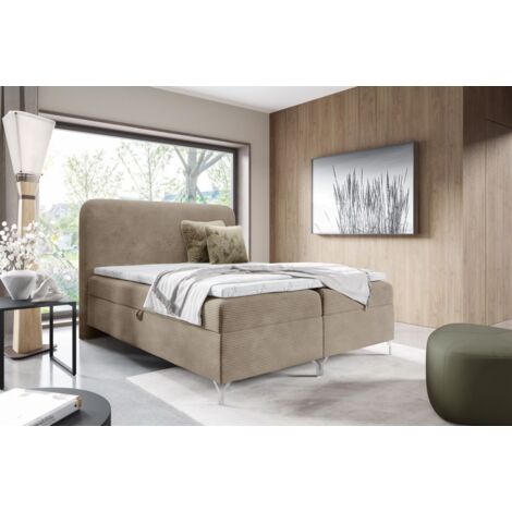 Boxspringbett Schlafzimmerbett EMILIO PREMIUM 140x220cm Stoff Poso Beige