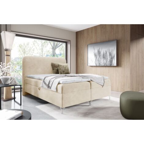 Boxspringbett Schlafzimmerbett EMILIO PREMIUM 160x200cm Stoff Poso Creme