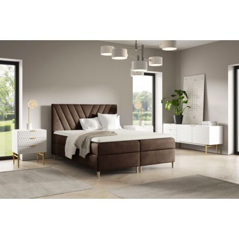Boxspringbett Schlafzimmerbett ESPEN PREMIUM 160x220cm Stoff Fresh Braun