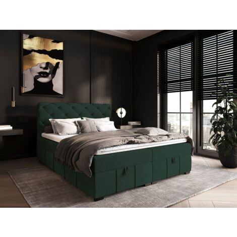 Boxspringbett Schlafzimmerbett GISEL 200x200cm Stoff Salvador Flaschengrün