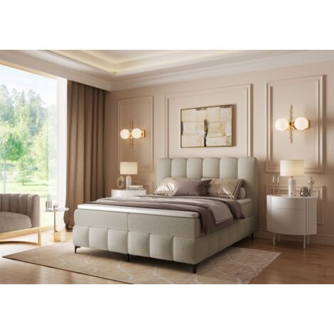 Boxspringbett Schlafzimmerbett ISABEL 120x200cm in Stoff Prime Beige