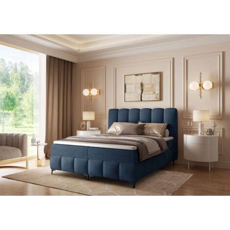 Boxspringbett Schlafzimmerbett ISABEL 200x200cm in Stoff Prime Dunkelblau