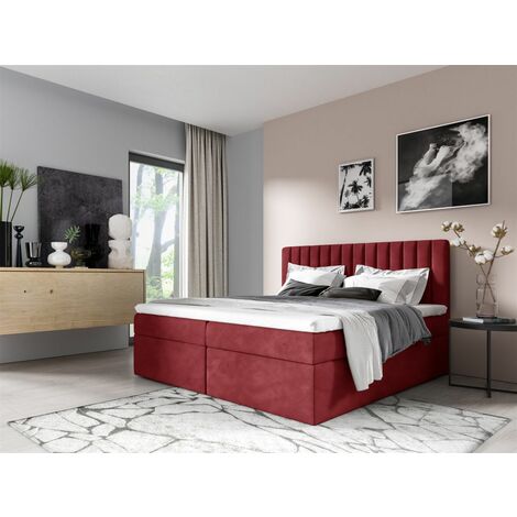 Boxspringbett Schlafzimmerbett LINNEA 120x200cm Stoff Rot inkl. Bettkasten