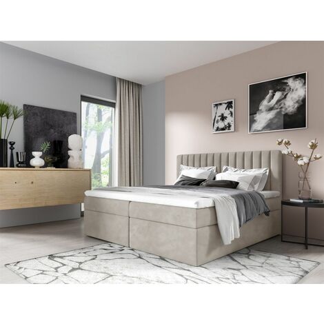 Boxspringbett Schlafzimmerbett LINNEA 200x220cm Stoff Beige inkl. Bettkasten