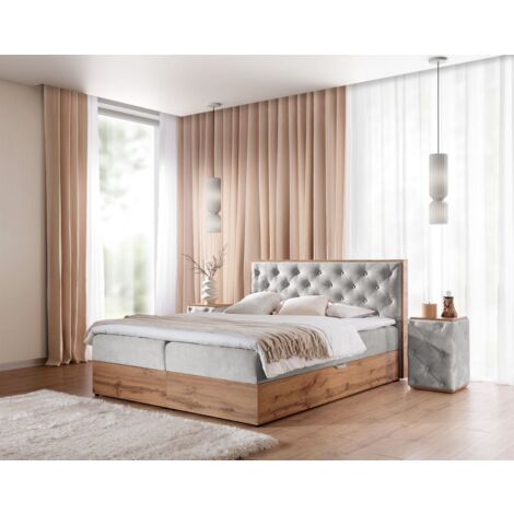Boxspringbett Schlafzimmerbett MAXIMO 180x220cm in Stoff Torre Hellgrau