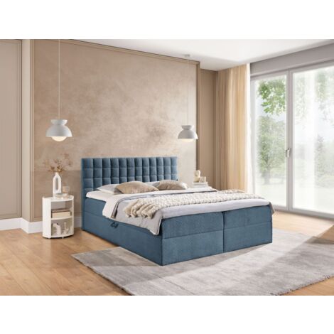 Boxspringbett Schlafzimmerbett TORIBO 200x200cm Stoff Coral Himmelblau
