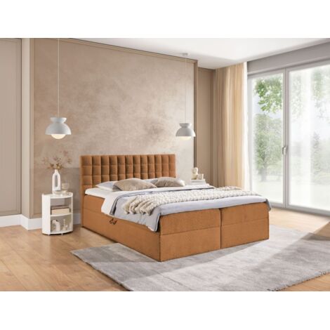 Boxspringbett Schlafzimmerbett TORIBO PREMIUM 180x220cm Stoff Coral Cognac