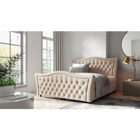 Boxspringbett Schlafzimmerbett TURHAN 120x200cm Stoff Elisa Velvet Beige
