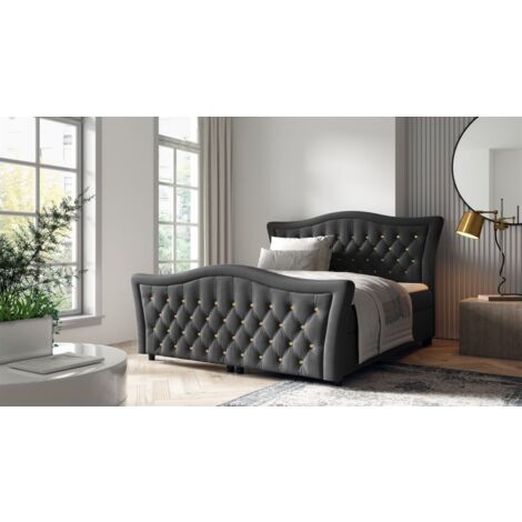 Boxspringbett Schlafzimmerbett TURHAN 120x200cm Stoff Elisa Velvet Dunkelgrau