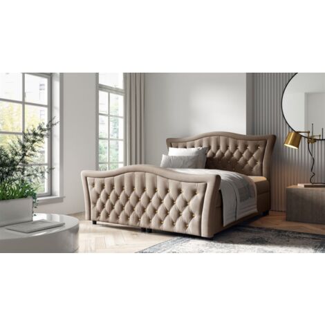 Boxspringbett Schlafzimmerbett TURHAN 180x200cm Stoff Elisa Velvet Cappuccino