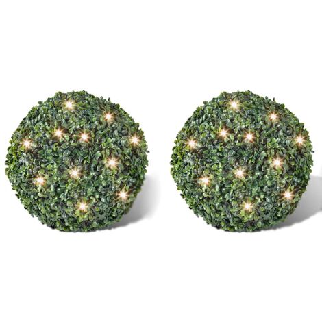 Boxwood Ball Artificial Leaf Topiary Ball 27 cm With Solar LED String 2 pcs