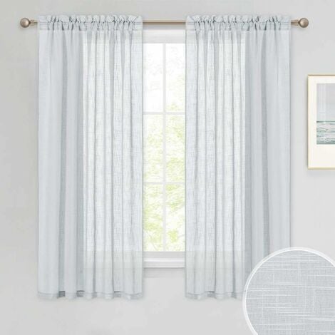 RHAFAYRE White Sheer Curtain 140x160cm Linen Effect Eyelet Curtains Sheer  Curtains Bedroom Decoration Short Inner Sheers for Kids Bedroom Small  Window Kitchen Set of 2