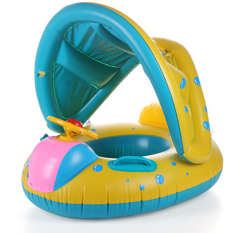 Boya de piscina para bebé, anillo de natación inflable con parasol, flotador inflable para bebé, boya de bebé con asiento, anillo de natación flotante para niños de 12 a 36 meses