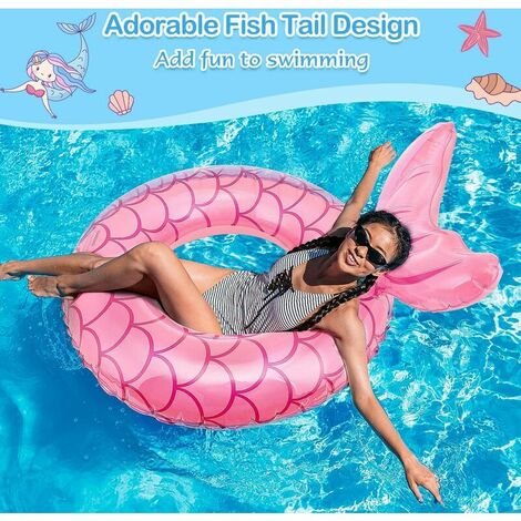 Boya de sirena, anillo de natación inflable de PVC, boya de piscina para adultos con forma de sirena con cola, oro rosa (70 cm)