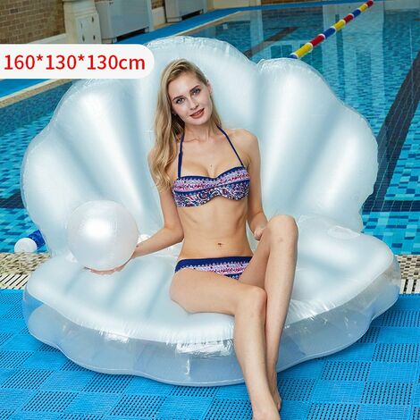 Boya inflable Forma de concha blanca grande, boya de piscina para adultos 160 130 130 cm