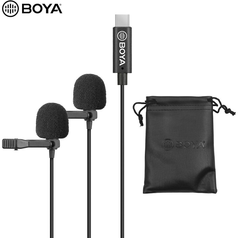 

Microfono omnidireccional de doble cabeza con solapa y solapa con cable de 6 metros compatible con interfaz tipo C, Negro - Boya