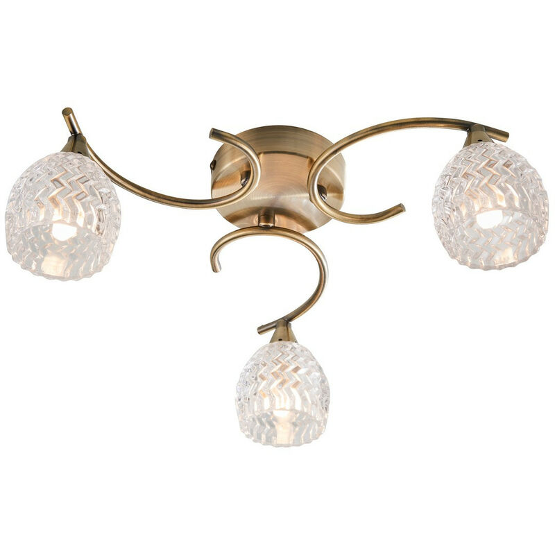 Boyer - 3 Light Semi Flush Multi Arm Ceiling Light Antique Brass, Glass, G9 - Endon