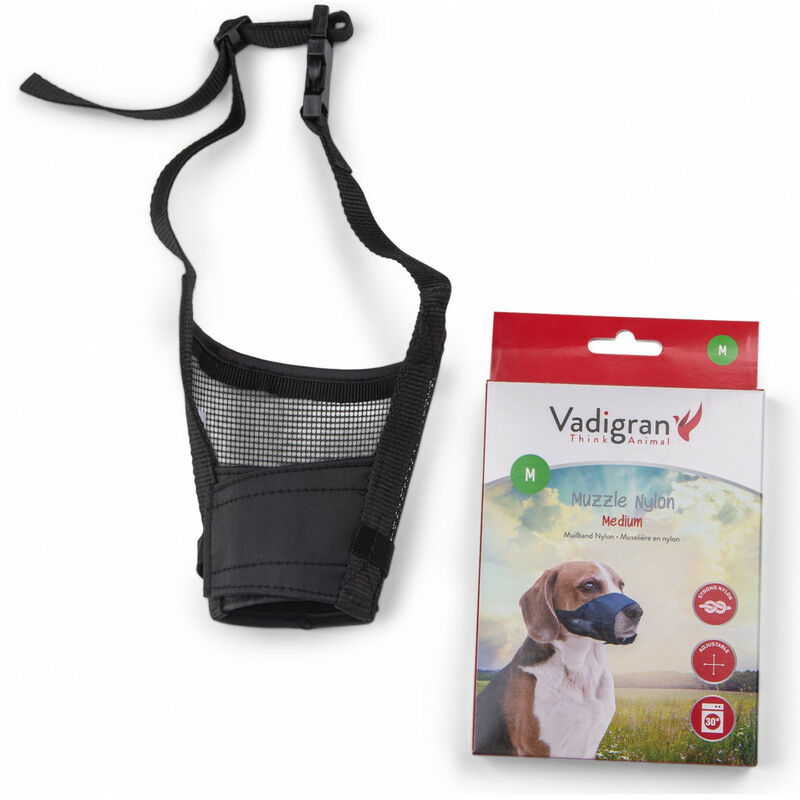 

Bozal de nylon ajustable, cuello de 22 a 38 cm. T M. para perros tipo labrador.