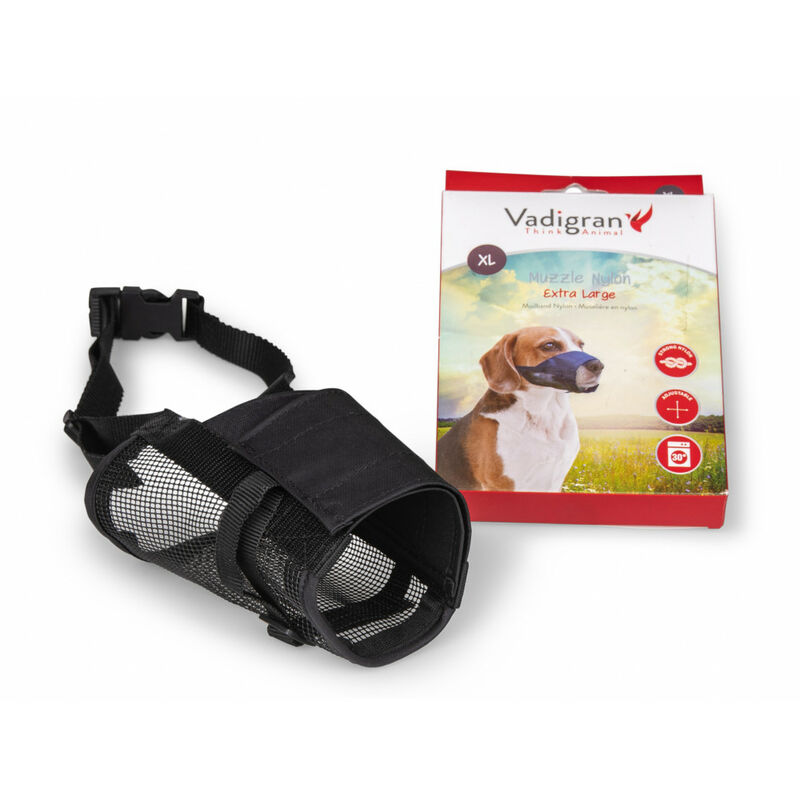 

Bozal de nylon ajustable, cuello de 28 a 46 cm. T XL. para perro tipo ST. Bernard