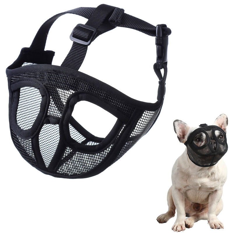 

Bozal de perro de hocico corto, bozal de bulldog ajustable, para entrenar, ladrar, morder, Negro, X-Small