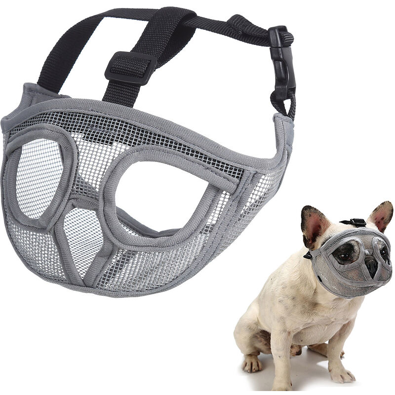 

Bozal de perro de hocico corto, bozal de bulldog ajustable, para entrenar, ladrar, morder, Gris, pequeño