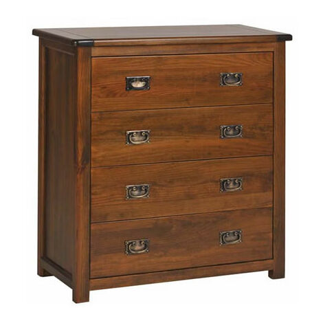 main image of "Bozz Antique Wood Bedroom Chest - 4 Drawer - Dark Brown"