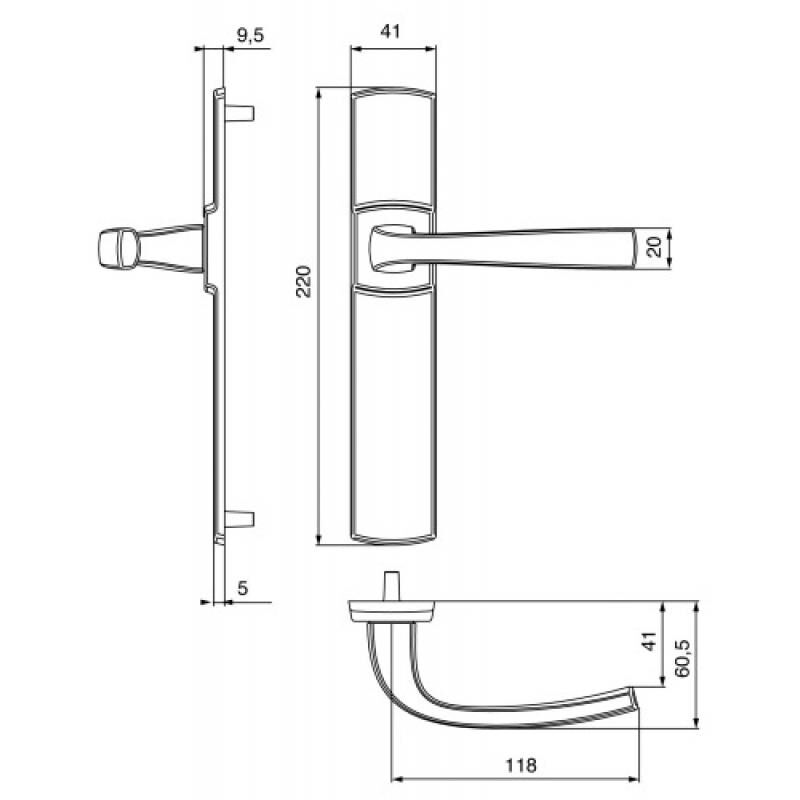 Vachette - Béquille double muze sur plaque 195 mm clé i pour porte épaisseur 68/73 mm chromé velours