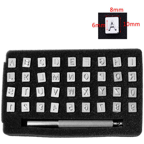 BR-Vie 37 PCS Metal Cuero Estampado Herramientas Cuero Estampado Acero Plata Punzonado para Letras A-Z y Números 0-9 con Mango de Impresión Sellos Herramienta de Estampado para Artesanía en Cuero